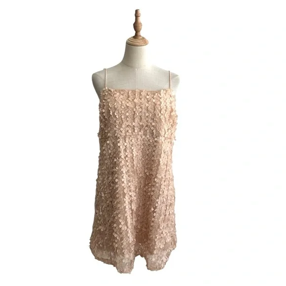 Anthropologie 3D Floral Embellished Peach Mini Dress Size Medium New With Tags - Picture 2 of 10